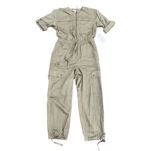 Athleta NWT Celestial Utility Jumpsuit Small Petite Green Cargo Zip Front